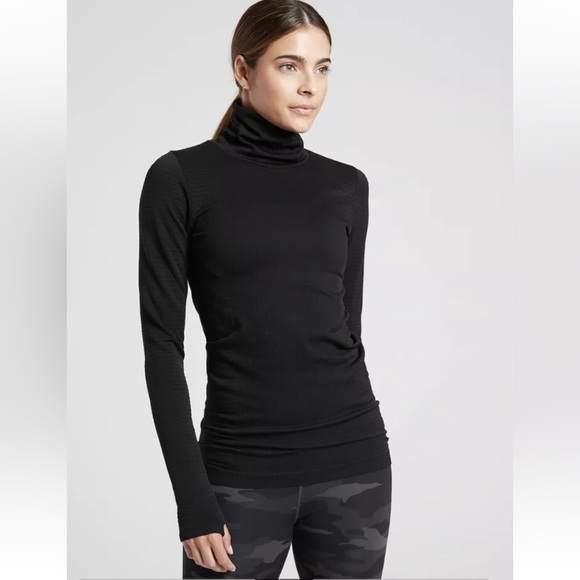 Athleta Tops - ATHLETA Flurry Blizzard Rib Turtleneck Seamless Fitted Wicking Black Size XS